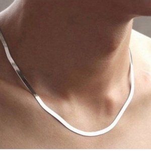 Silver Snake Chain Necklace, Herringbone Chain Necklace, Snake Chain Choker